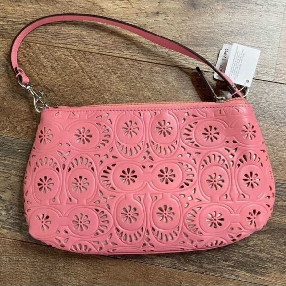 Coach Ashley Lace Leather Large Wristlet Rose Pink NWT - Picture 2 of 7